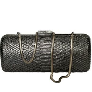 Devi Kroell For Target Faux Silver Snake Skin Clutch, Gem Clasp & Silver Chain